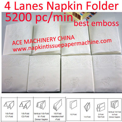 Super High Speed 4 Lines Automatic Napkin Machinery For Z Fold Paper Napkin 5200 Sheet/Min